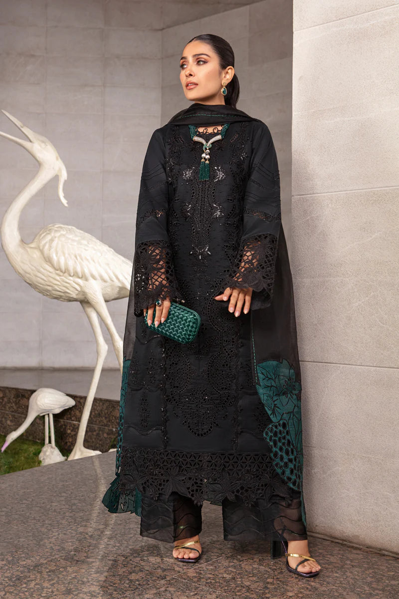 Midnight Emerald - Luxury Cotton Suit With Embroidery - Ready To Wear