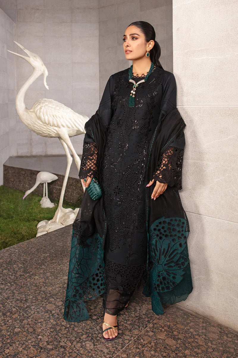 Midnight Emerald - Luxury Cotton Suit With Embroidery - Ready To Wear