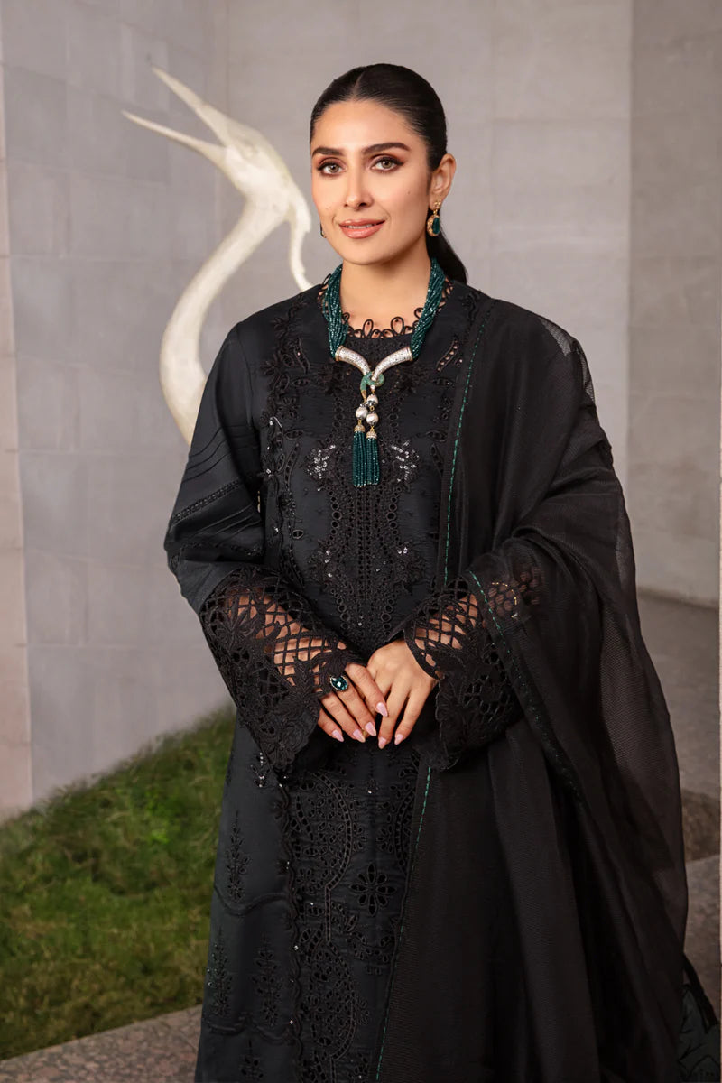 Midnight Emerald - Luxury Cotton Suit With Embroidery - Ready To Wear