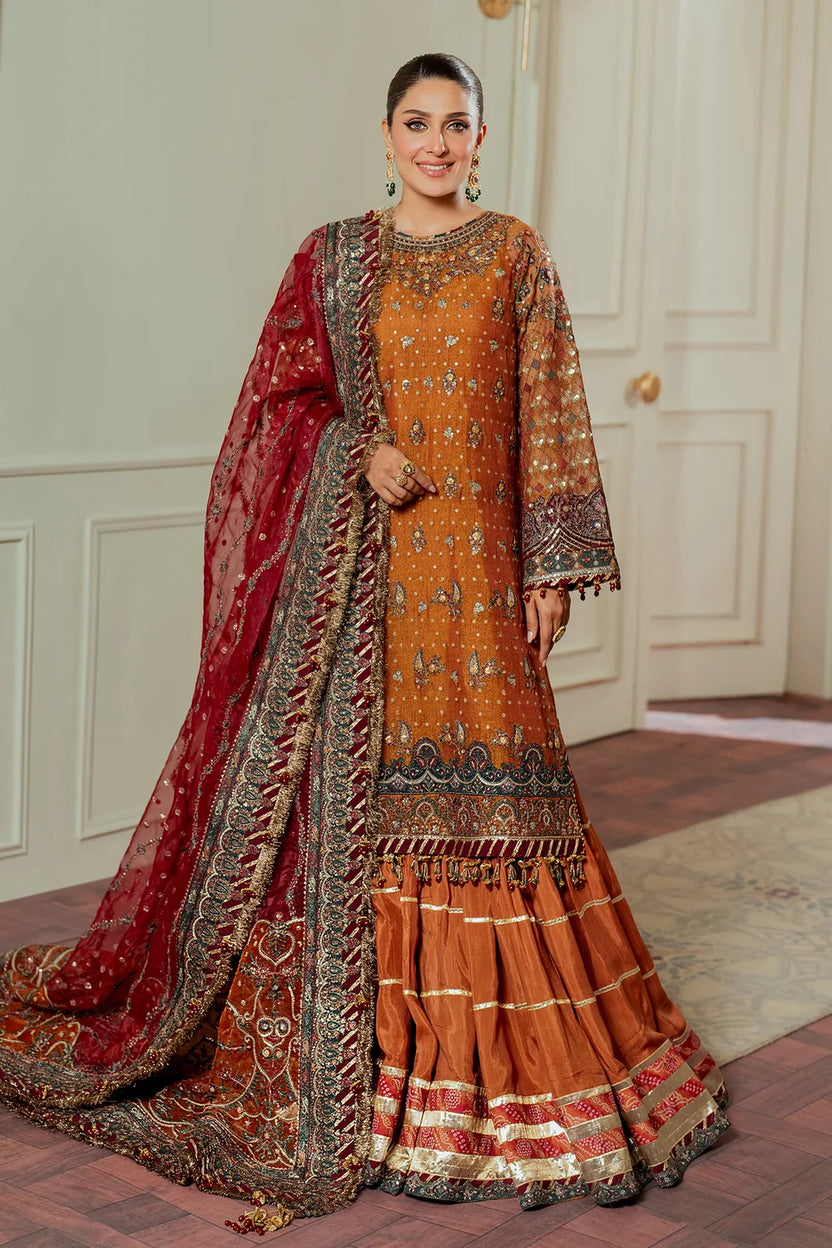 Rust Orange & Deep Maroon: Embroidered Chiffon Suit -  Ready To Wear