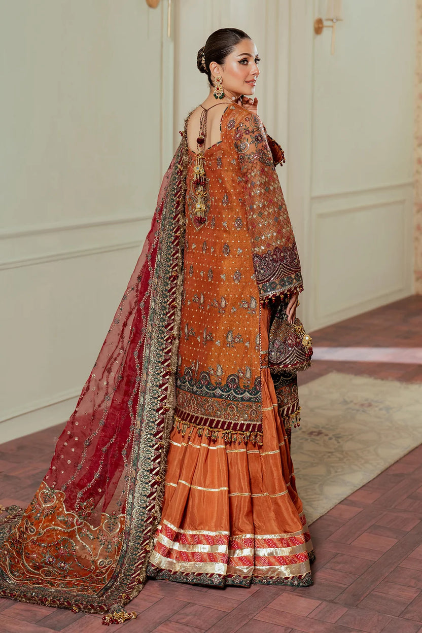 Rust Orange & Deep Maroon: Embroidered Chiffon Suit -  Ready To Wear