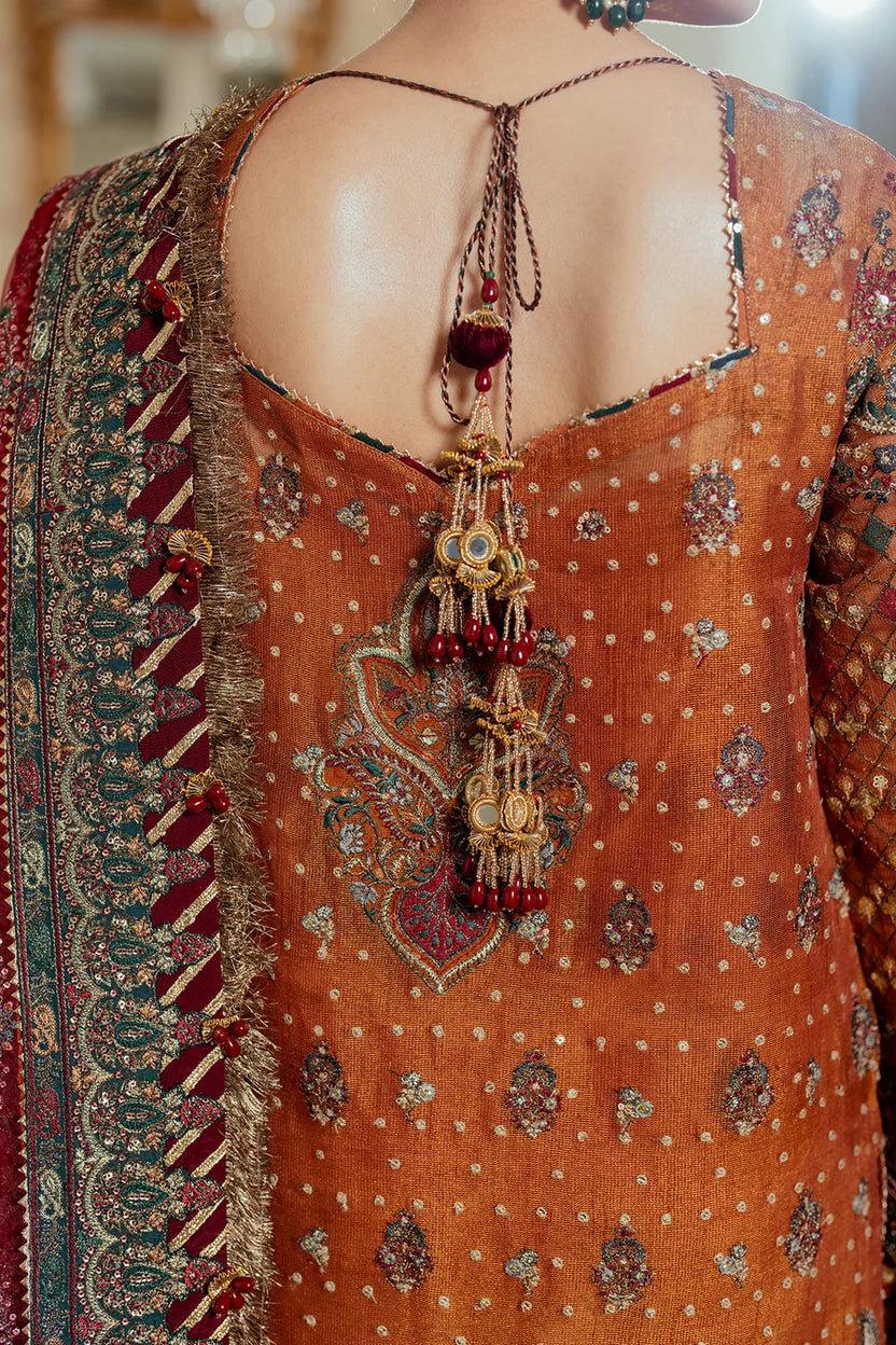 Rust Orange & Deep Maroon: Embroidered Chiffon Suit -  Ready To Wear