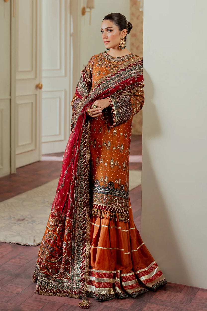 Rust Orange & Deep Maroon: Embroidered Chiffon Suit -  Ready To Wear