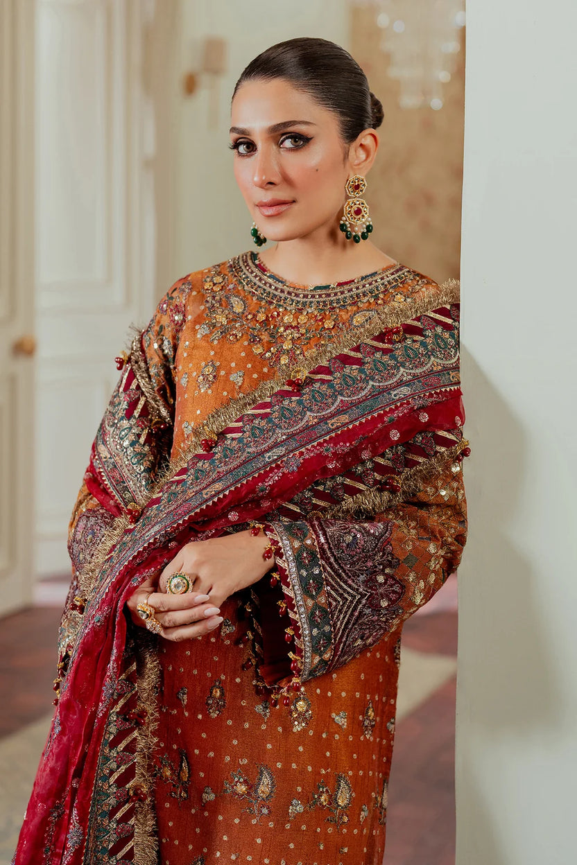 Rust Orange & Deep Maroon: Embroidered Chiffon Suit -  Ready To Wear