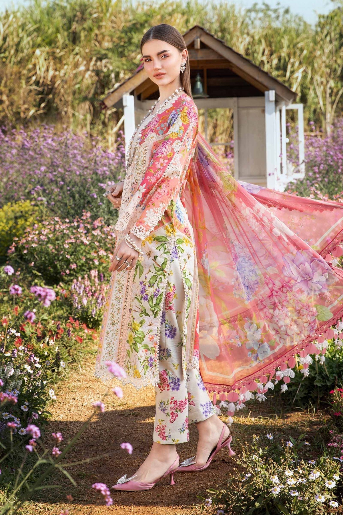 03-Piece Printed Lawn Suit With Chiffon Dupatta | Ready To Wear