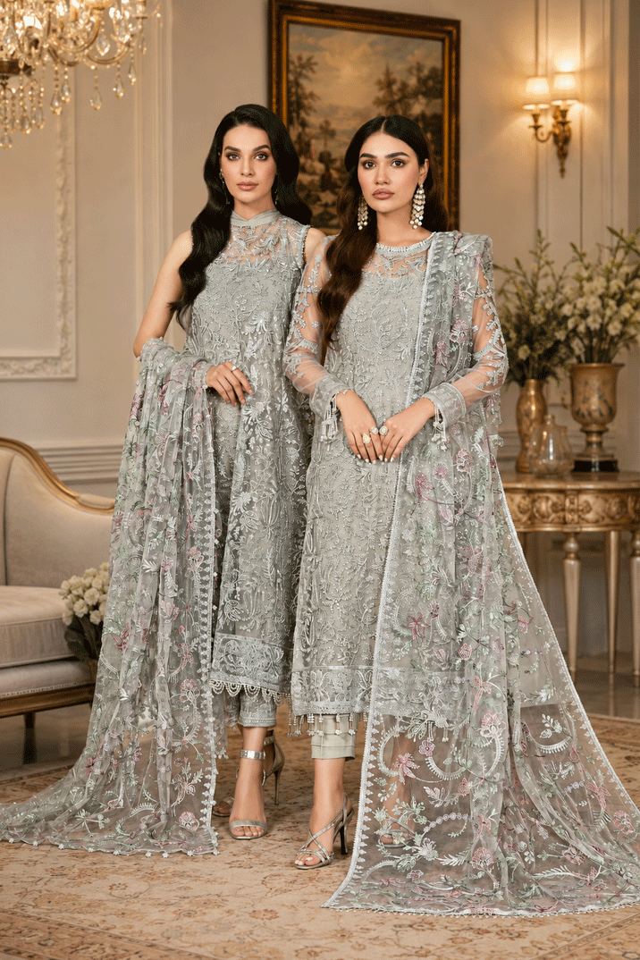 Heavy Embroidered Net Suit with Shamoz Silk Inner & Trouser