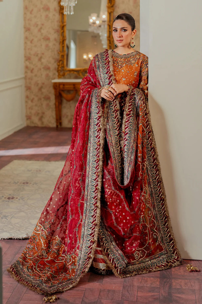 Rust Orange & Deep Maroon: Embroidered Chiffon Suit -  Ready To Wear