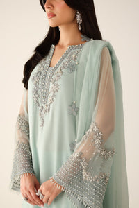 Baroque Seagreen Luxury  Embroidered Ciffion 03 Piece Suit- Ready To Wear