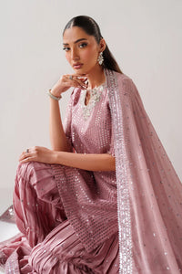 Dusty Rose & Silver Sparkle: Embroidered Chiffon Ghararah Suit - Ready To Wear