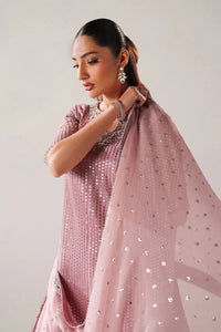 Dusty Rose & Silver Sparkle: Embroidered Chiffon Ghararah Suit - Ready To Wear