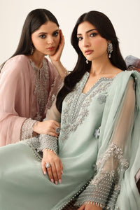 Baroque Seagreen Luxury  Embroidered Ciffion 03 Piece Suit- Ready To Wear