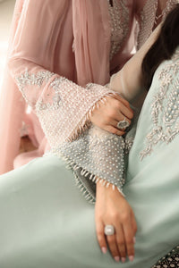 Baroque Seagreen Luxury  Embroidered Ciffion 03 Piece Suit- Ready To Wear