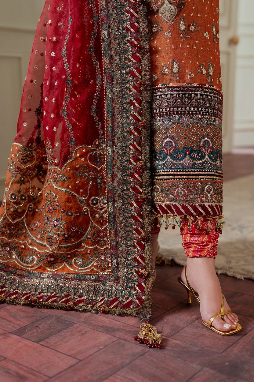 Rust Orange & Deep Maroon: Embroidered Chiffon Suit -  Ready To Wear