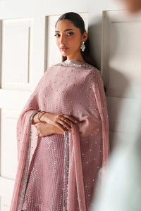 Dusty Rose & Silver Sparkle: Embroidered Chiffon Ghararah Suit - Ready To Wear