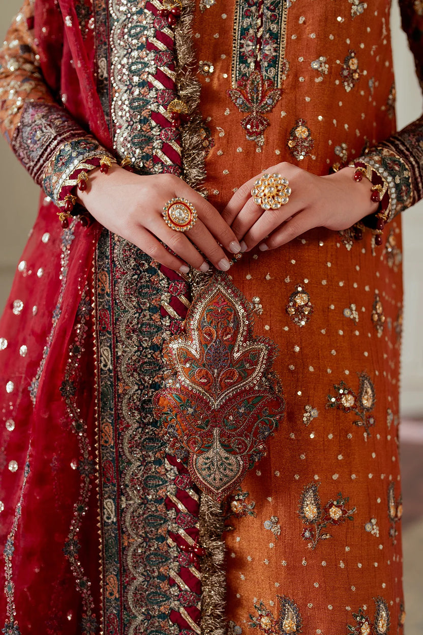 Rust Orange & Deep Maroon: Embroidered Chiffon Suit -  Ready To Wear