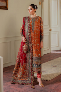 Rust Orange & Deep Maroon: Embroidered Chiffon Suit -  Ready To Wear