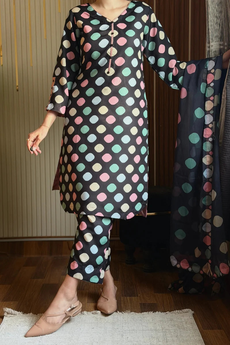 03-Piece Printed Silk Suit | Ready To Wear