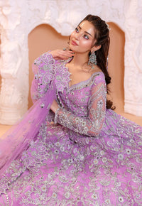 Pastel Lilac & Sparkling Silver: Embroidered Net Bridal Lenge Choli - Ready To Wear