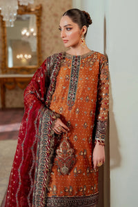 Rust Orange & Deep Maroon: Embroidered Chiffon Suit -  Ready To Wear