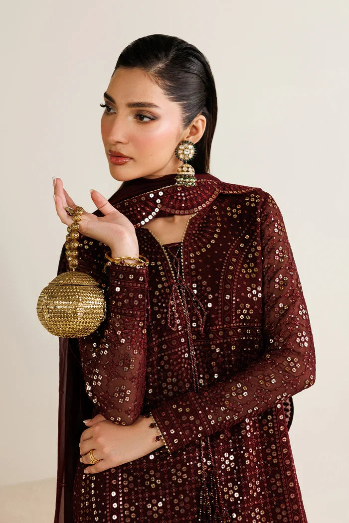 Plum Mirror Luminary: Heavy Embroidered Chiffon Suit - Ready To Wear