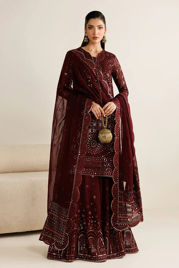 Plum Mirror Luminary: Heavy Embroidered Chiffon Suit - Ready To Wear