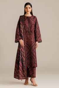 Burgundy Chunri - 03 Peace  Lawn Suit With Chiffon Dupatta - Ready To Wear