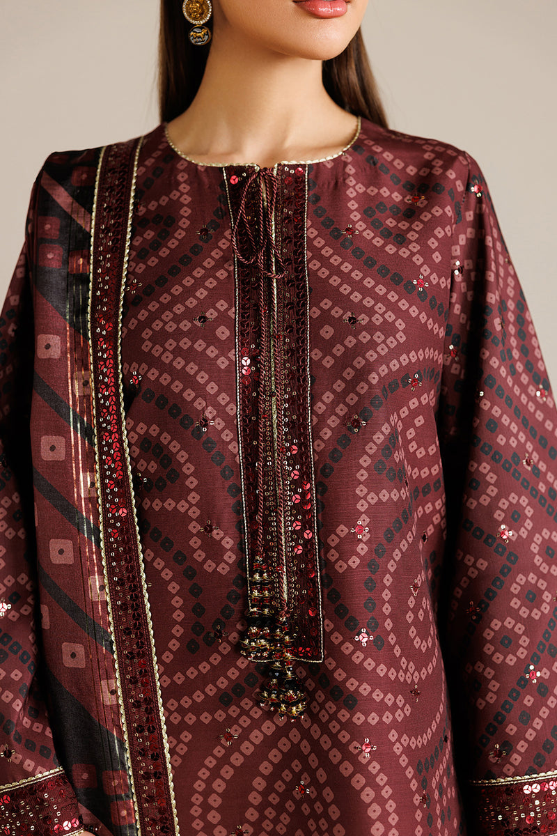Burgundy Chunri - 03 Peace  Lawn Suit With Chiffon Dupatta - Ready To Wear