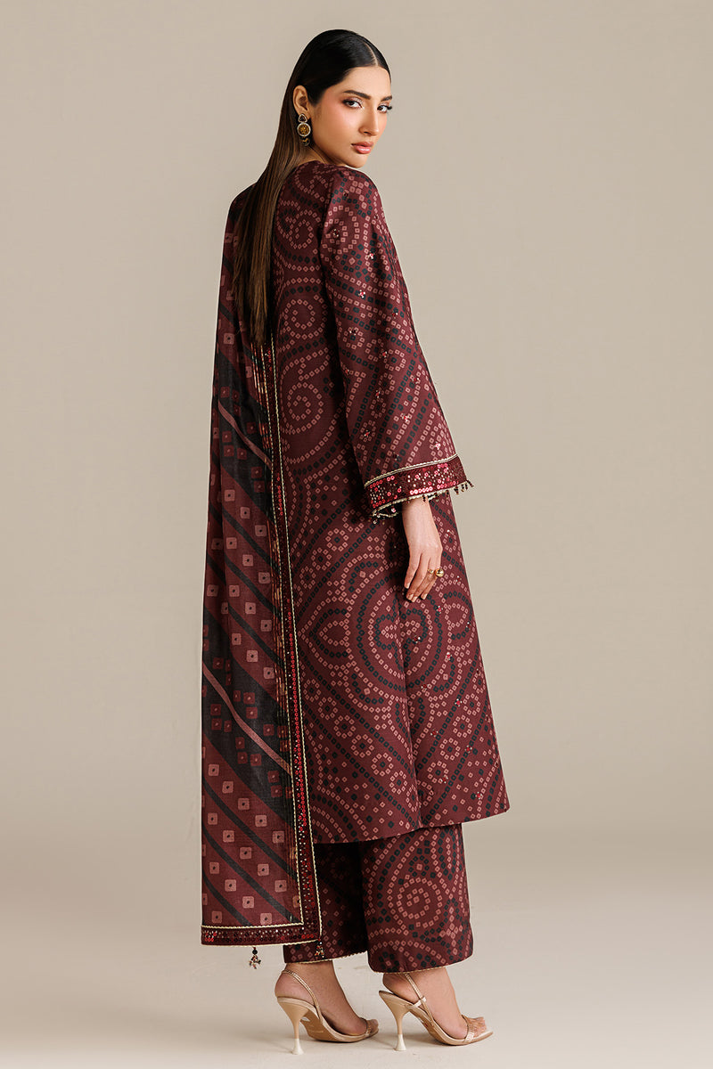 Burgundy Chunri - 03 Peace  Lawn Suit With Chiffon Dupatta - Ready To Wear