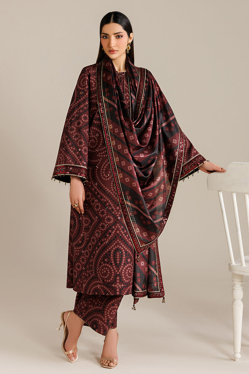 Burgundy Chunri - 03 Peace  Lawn Suit With Chiffon Dupatta - Ready To Wear