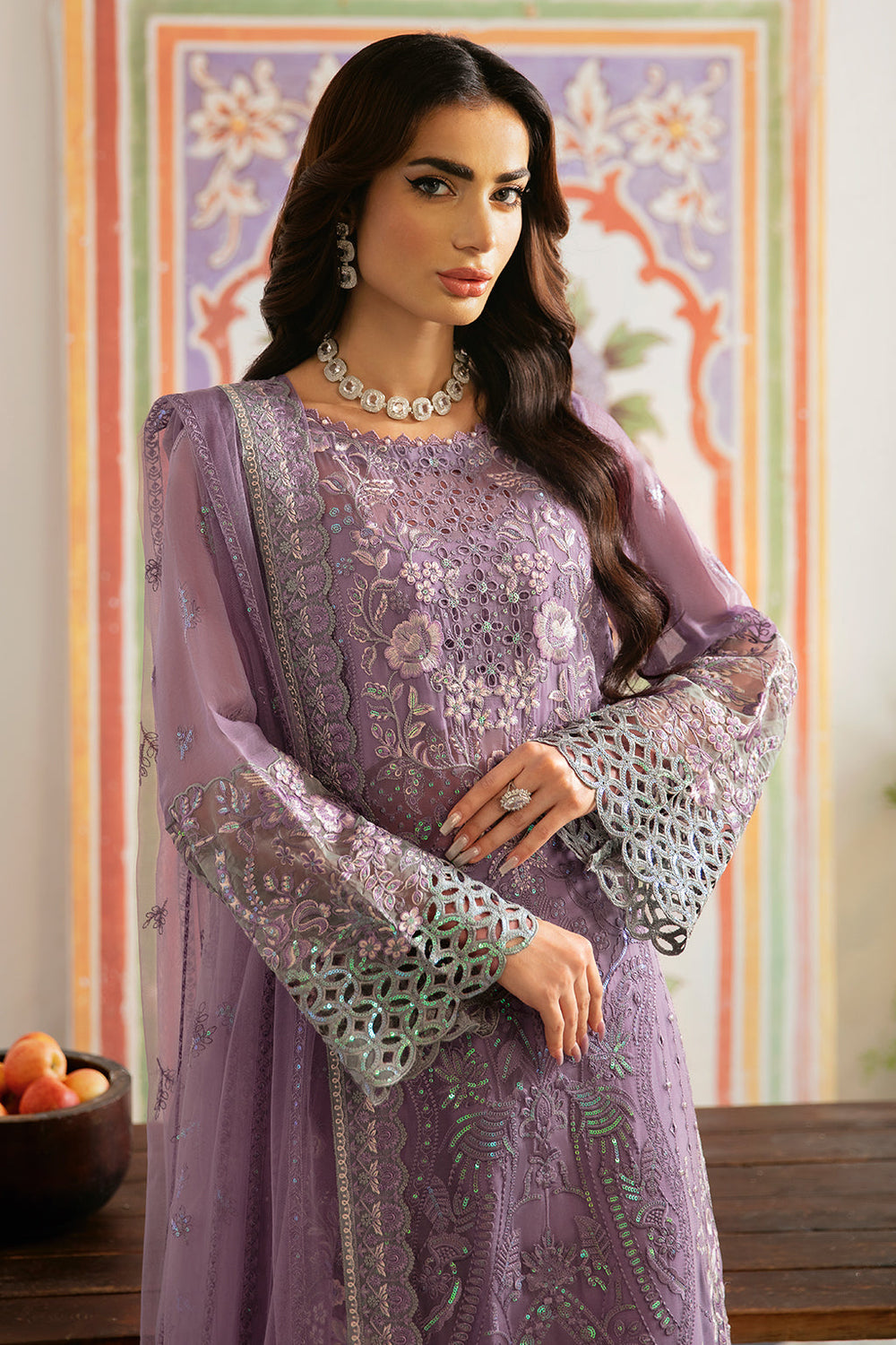 Ramsha Mauve Luxury Heavy Embroidered Ciffion 03 Piece Suit- Ready To Wear