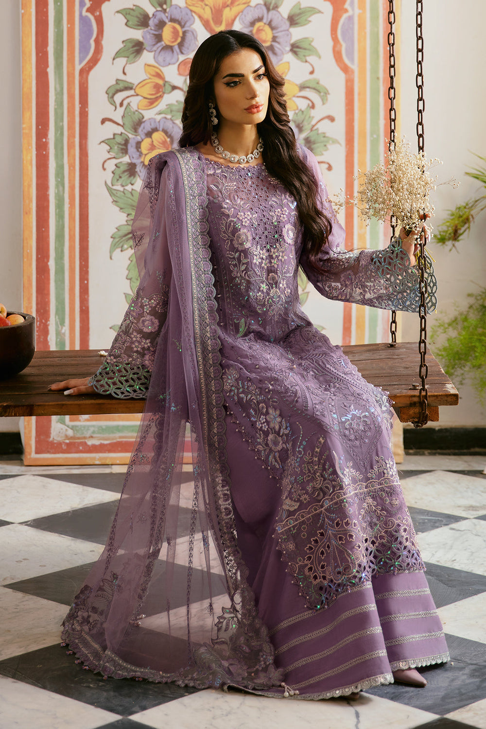 Ramsha Mauve Luxury Heavy Embroidered Ciffion 03 Piece Suit- Ready To Wear