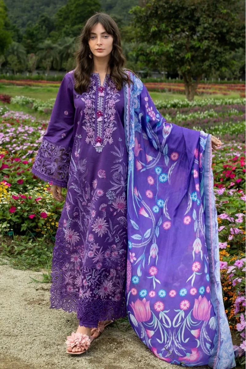 03-Piece Embroidered Lawn Suit With Printed Silk Dupatta | Ready To Wear