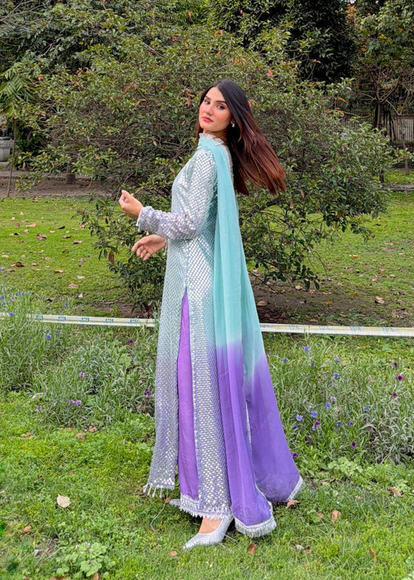 03-Piece Tie & Dye - Embroidered Chiffon Suit | Ready To Wear