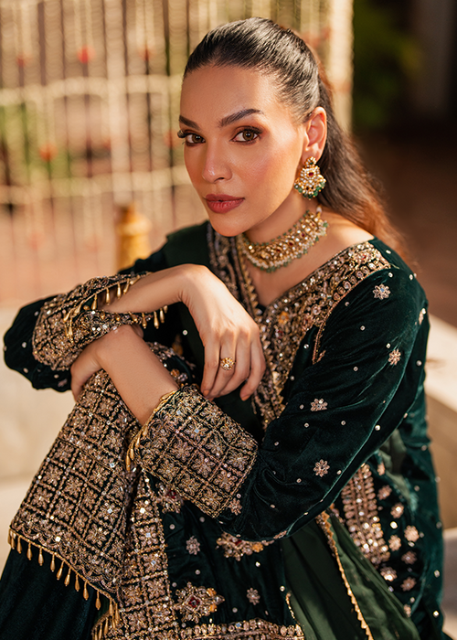 Haseens Velvet hand Embellished & Embroidered 3 Piece Suit - Ready To Wear
