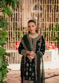 Haseens Velvet hand Embellished & Embroidered 3 Piece Suit - Ready To Wear
