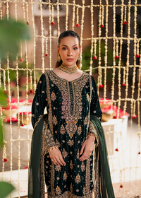 Haseens Velvet hand Embellished & Embroidered 3 Piece Suit - Ready To Wear