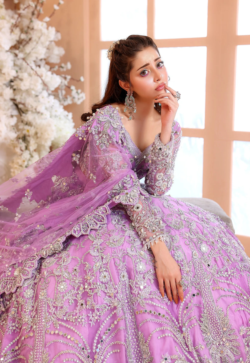 Pastel Lilac & Sparkling Silver: Embroidered Net Bridal Lenge Choli - Ready To Wear