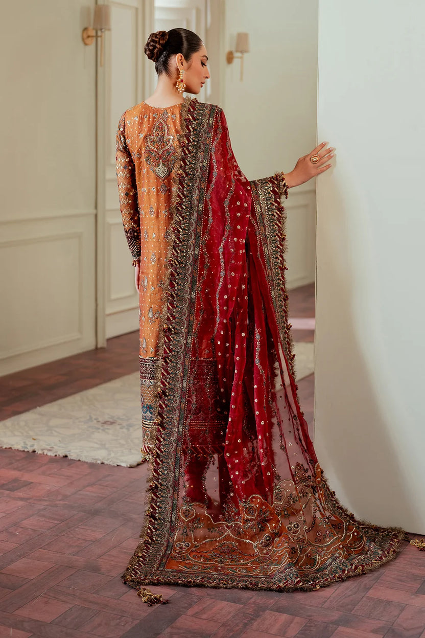 Rust Orange & Deep Maroon: Embroidered Chiffon Suit -  Ready To Wear