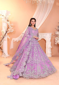 Pastel Lilac & Sparkling Silver: Embroidered Net Bridal Lenge Choli - Ready To Wear