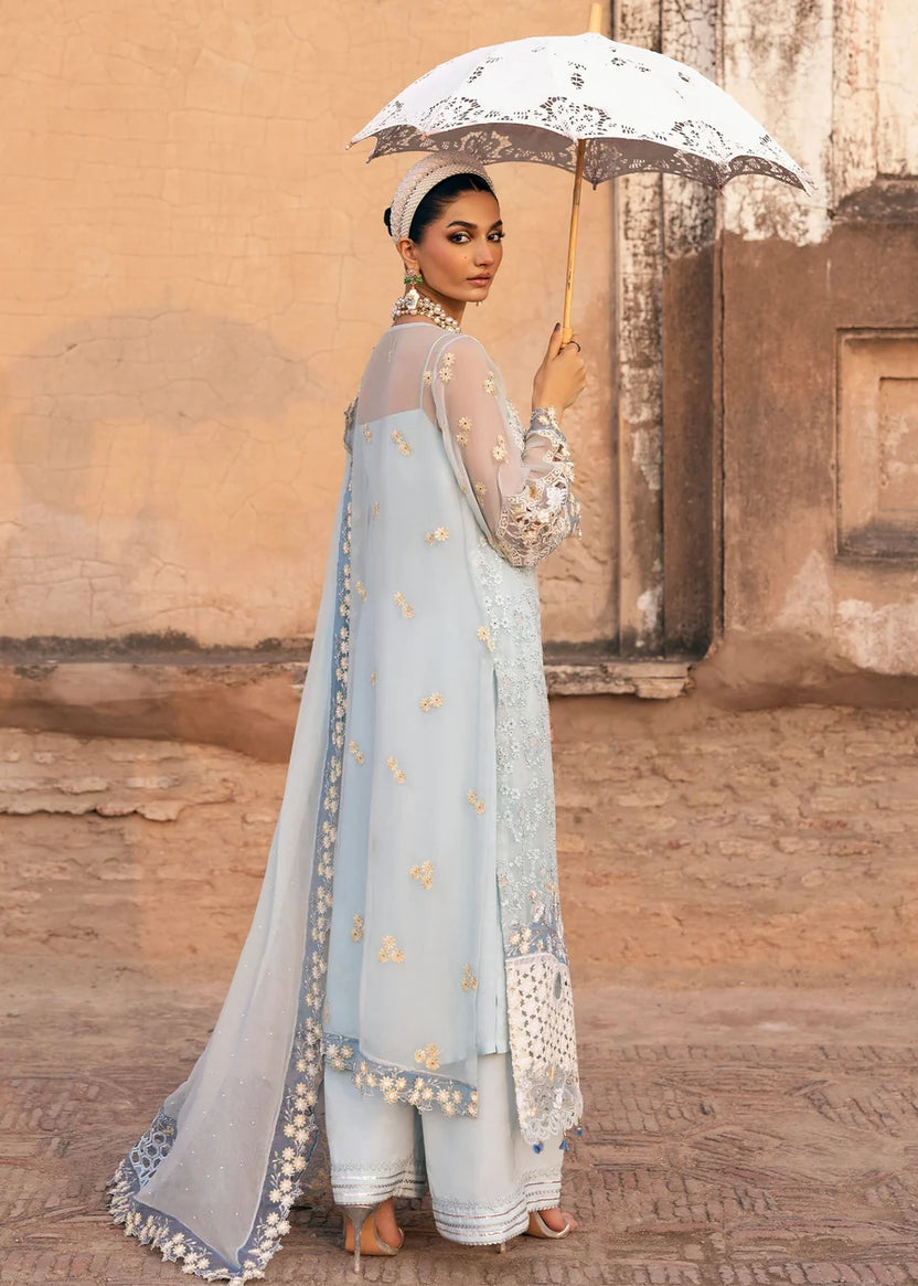 Powder Blue & Ivory Accent: Embroidered Chiffon Suit -  Ready To Wear