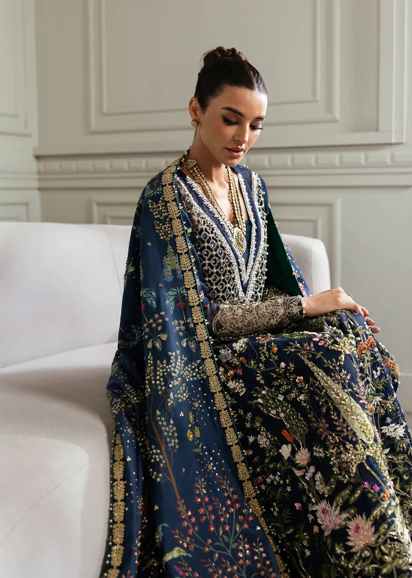Midnight Navy & Gold : Embroidered Organza Long Shirt -  Ready To Wear
