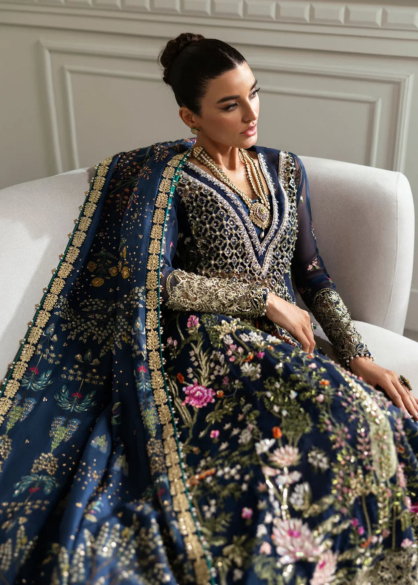 Midnight Navy & Gold : Embroidered Organza Long Shirt -  Ready To Wear
