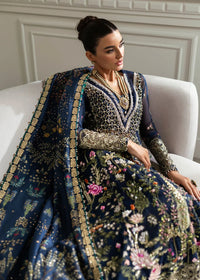 Midnight Navy & Gold : Embroidered Organza Long Shirt -  Ready To Wear