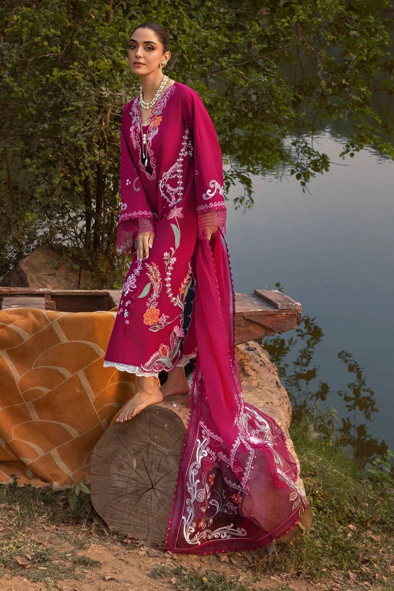 03-Piece Embroidered Lawn Suit With Organza Dupatta | Ready To Wear