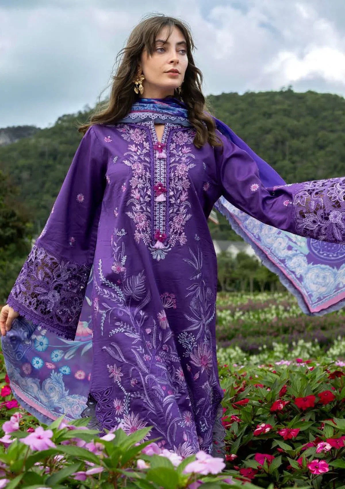 03-Piece Embroidered Lawn Suit With Printed Silk Dupatta | Ready To Wear