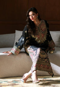 Black Kashmiri Royale: Charmoush Embroidered Silk Kaftan | Ready To Wear