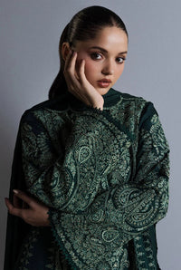 Forest Green & Mint Accent: Embroidered Cotton Suit - Ready To Wear