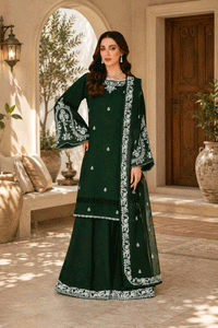 Deep Green: Embroidered Chiffon Suit -  Ready To Wear