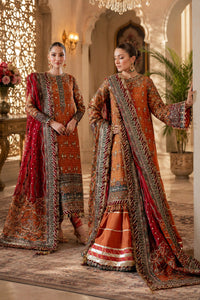 Rust Orange & Deep Maroon: Embroidered Chiffon Suit -  Ready To Wear
