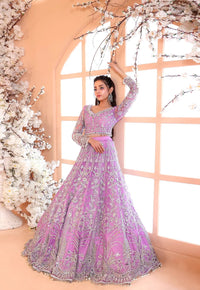 Pastel Lilac & Sparkling Silver: Embroidered Net Bridal Lenge Choli - Ready To Wear